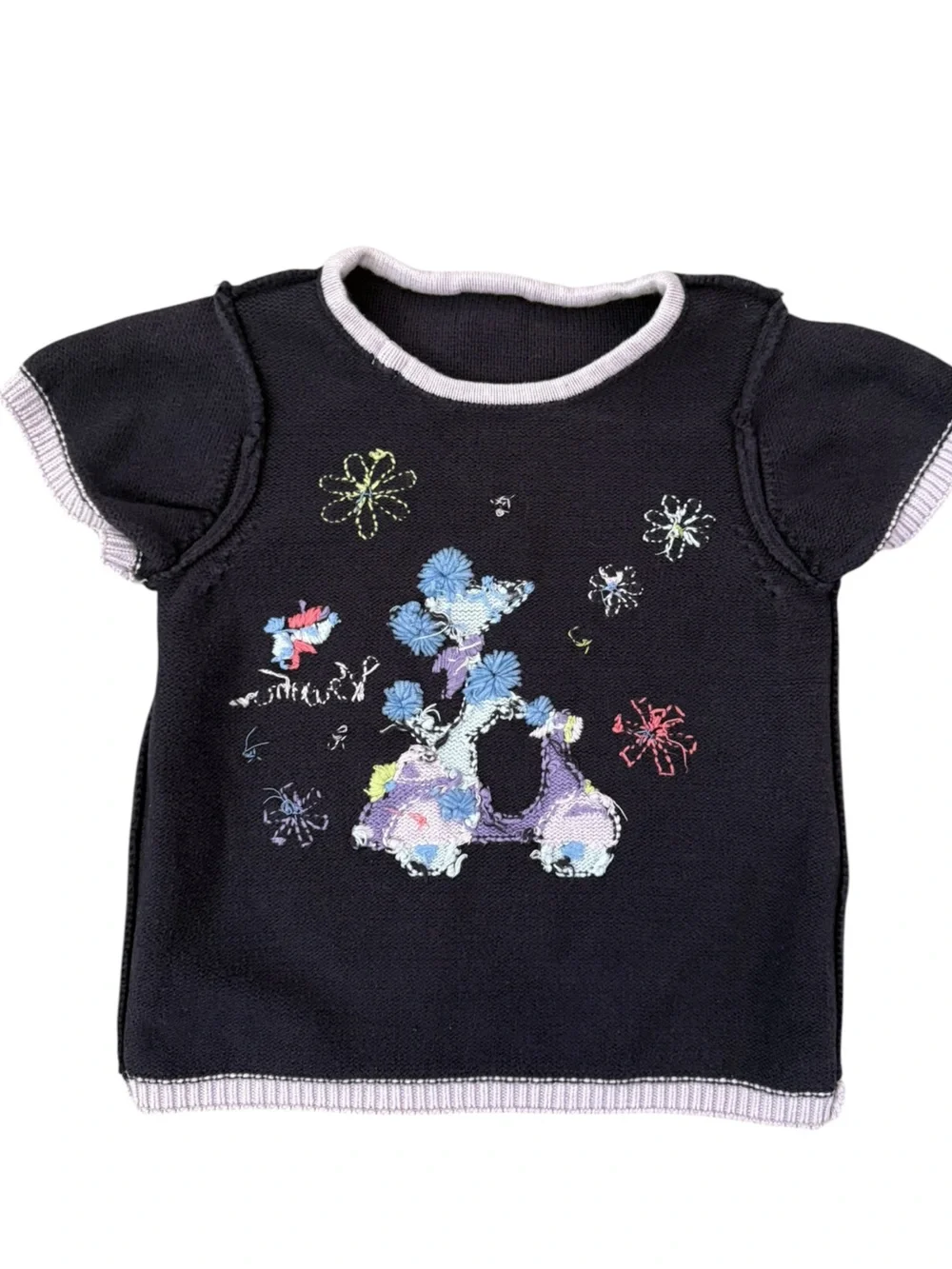 Vintage 2003 Gymboree Poodle Dog Scooter Floral Sweater Girls 5 Y2K